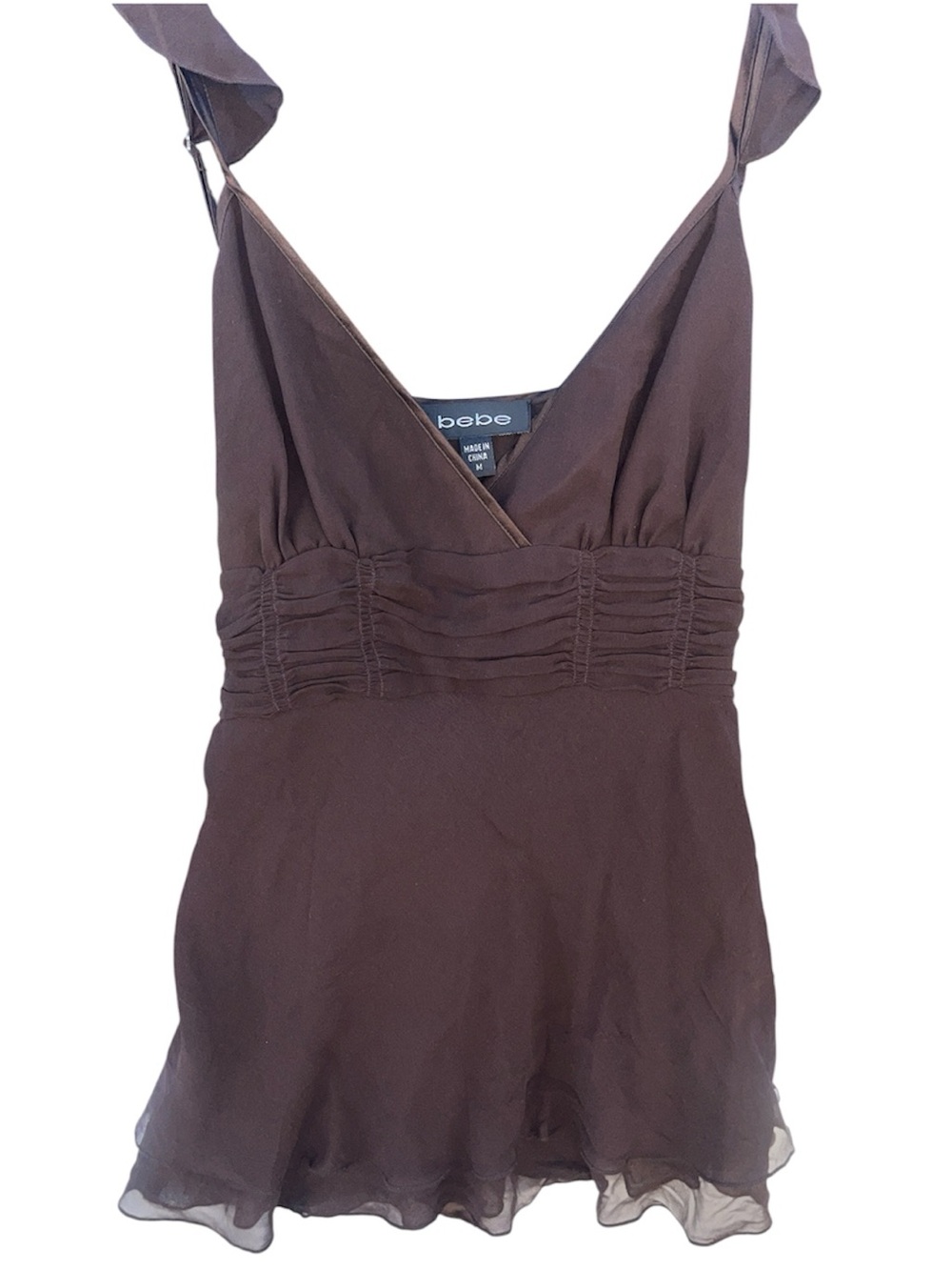 Vintage BeBe Brown V-Neck Ruched Camisole